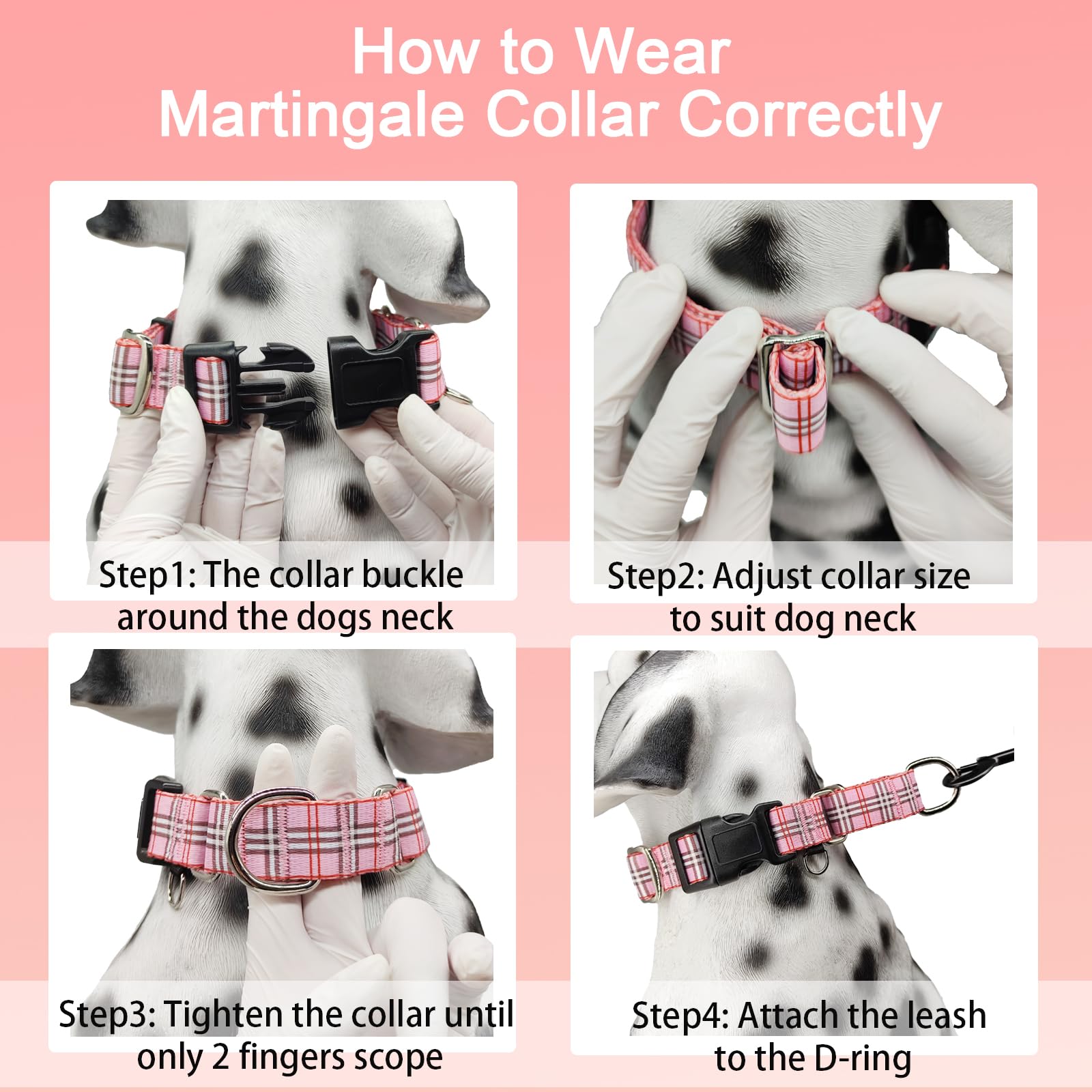 Fidohug Martingale Collar With Quick Release Buckle Cute Girl Female Training Dog Collars (Pink Plaid, Medium)